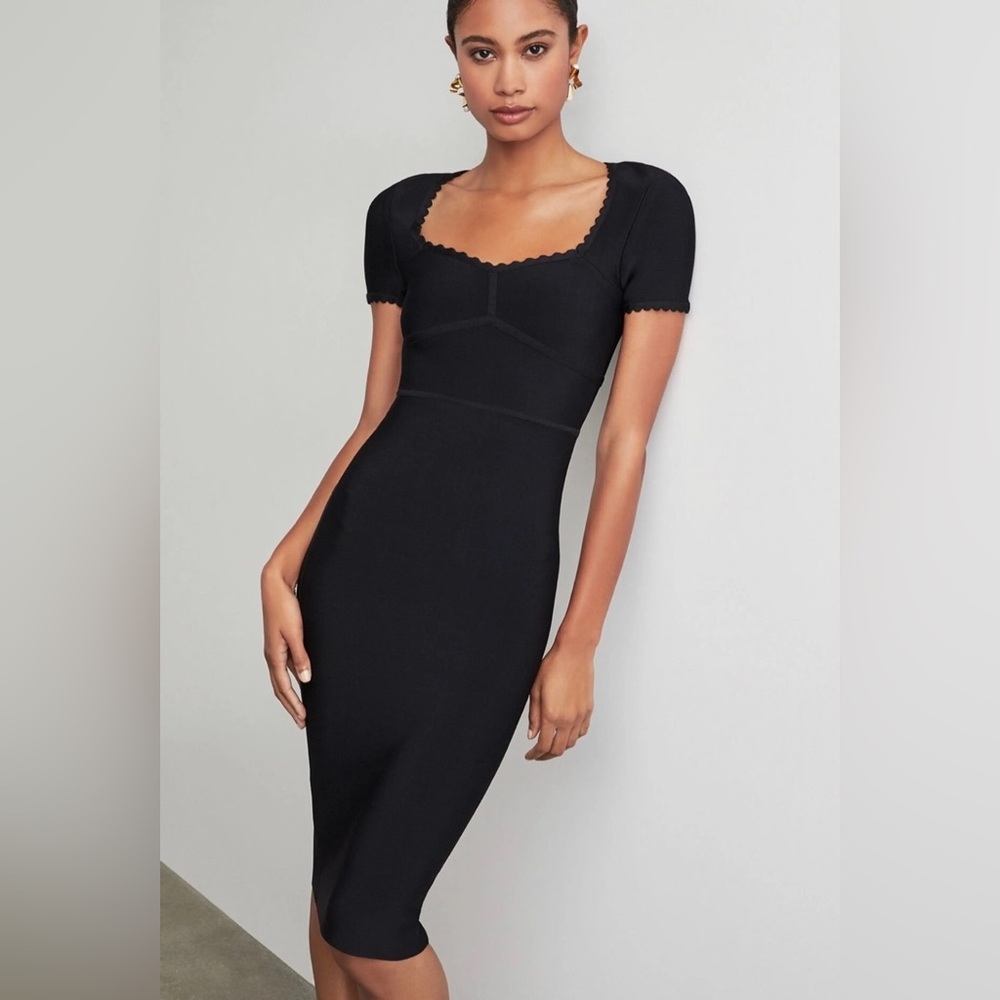 BNWT BCBGMAXAZRIA Black Fitted Bodycon Midi Dress